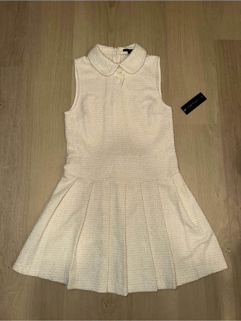 City Triangles Cream Sleeveless Pleated Collar Mini Dress